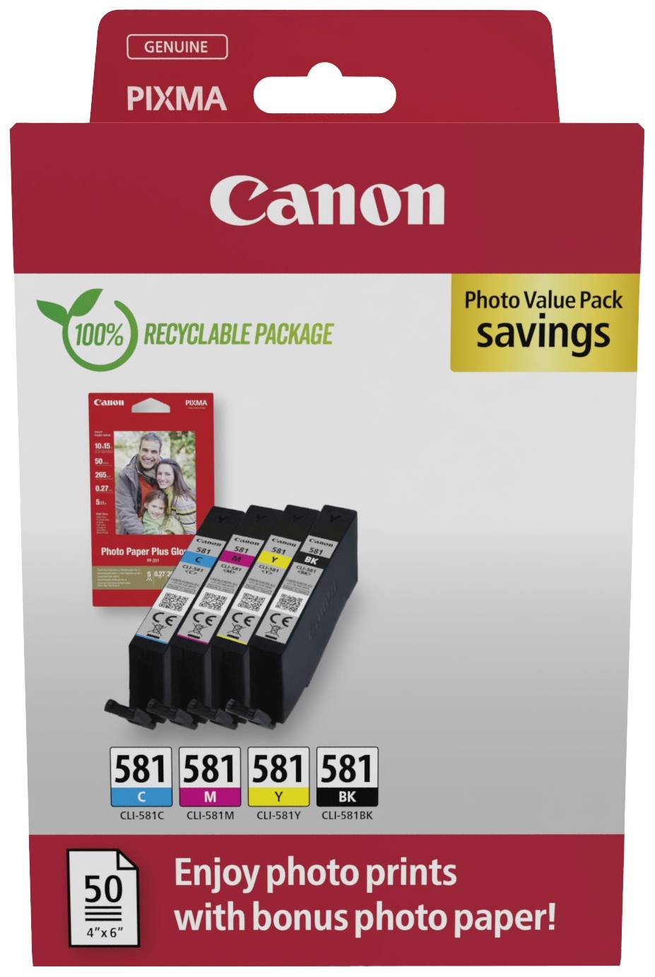 Canon Inktcartridge CLI-581 Origineel Combipack Zwart, Cyaan, Magenta, Geel 2106C006