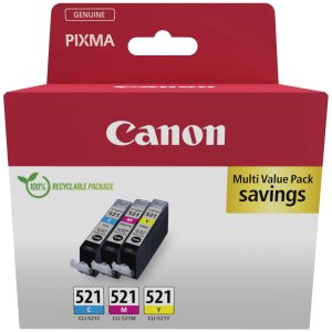 Canon Inktcartridge CLI-521 Origineel Combipack Cyaan, Magenta, Geel 2934B015 Canon Inktcartridge CLI-521 Origineel Combipack Cyaan, Magenta, Geel 2934B015