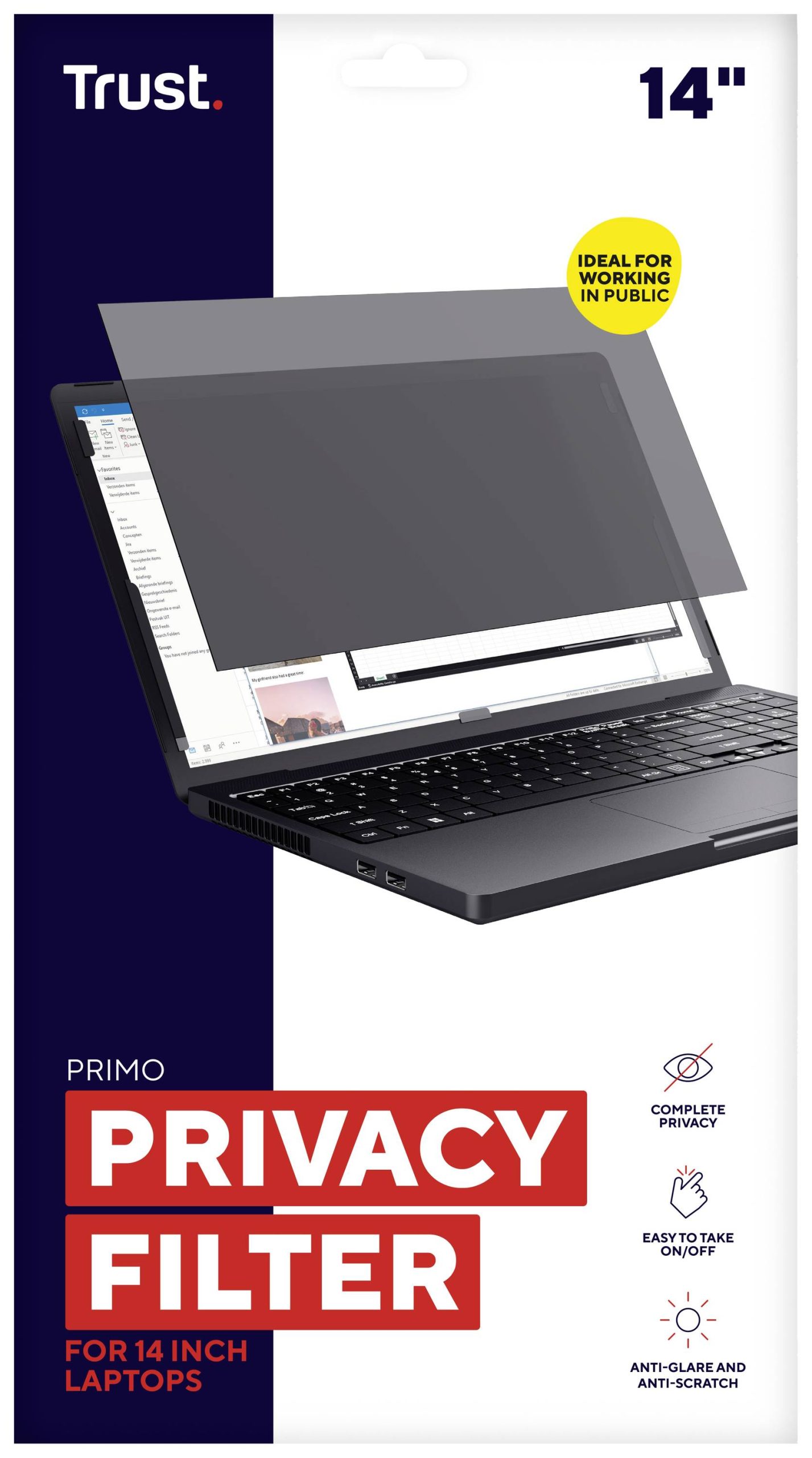 Trust Primo Privacy Filter Privacyfolie Laptop 35,6 cm (14") Beeldverhouding: 16:9 25194 Universal