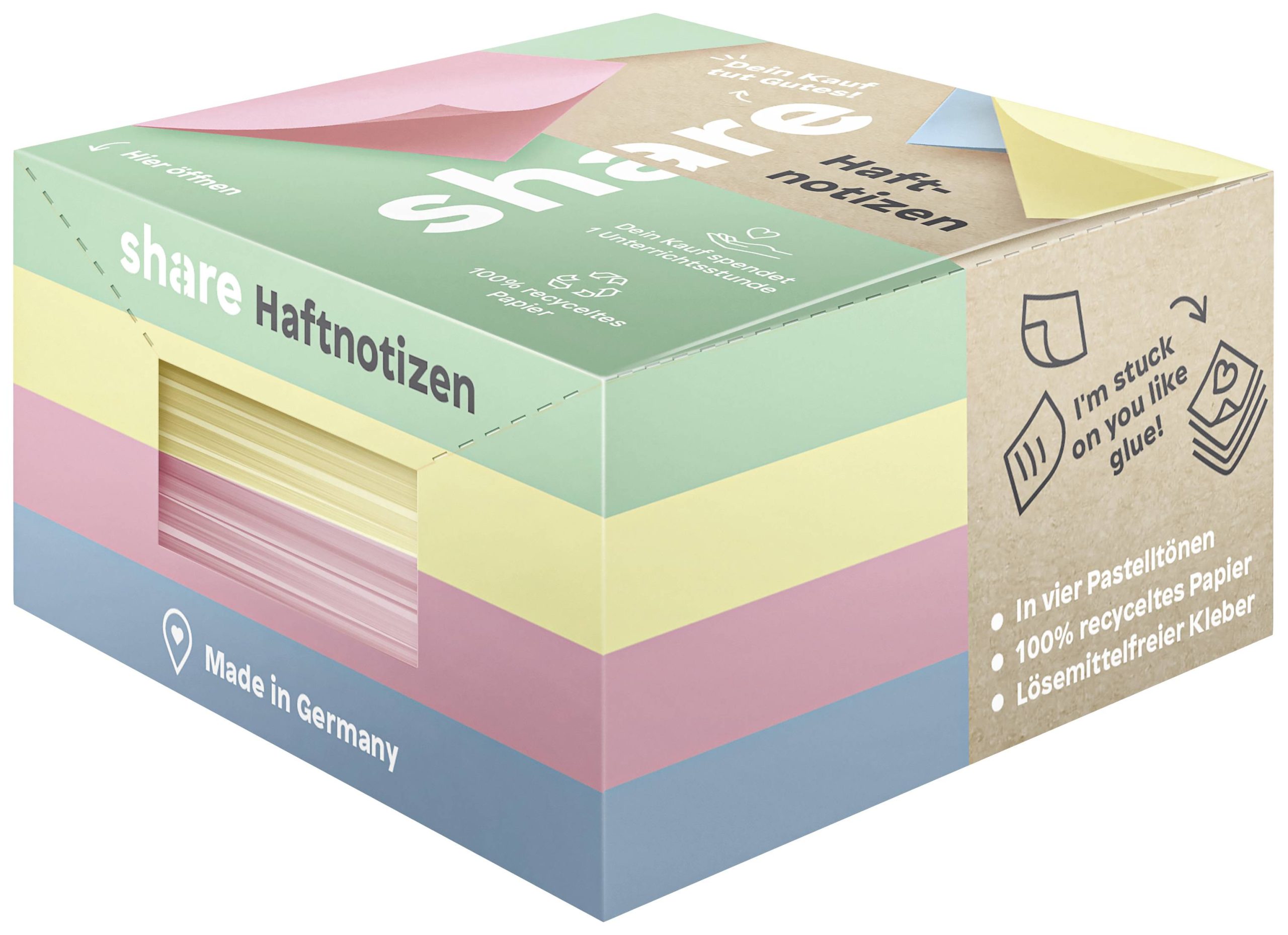 share Etikettenblok plaknotitie 4-0017 75 mm x 75 mm Pastelgeel, Pastelroze, Pastelblauw, Pastelgroen 4 stuk(s)