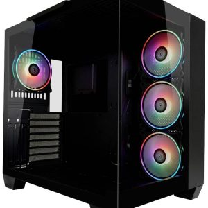 LC Power 809-B-ON Dark Storm_X Midi-tower Gaming-behuizing Zwart Zijvenster, 4 voorgeïnstalleerde LED-ventilators