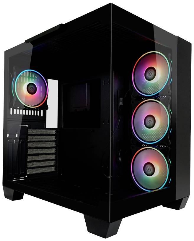 LC Power 809-B-ON Dark Storm_X Midi-tower Gaming-behuizing Zwart Zijvenster, 4 voorgeïnstalleerde LED-ventilators