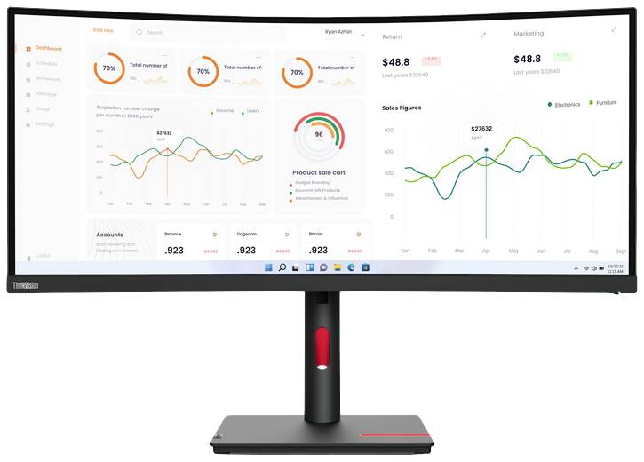 Lenovo ThinkVision T34w-30 LED-monitor Energielabel F (A - G) 86.4 cm (34 inch) 3440 x 1440 Pixel 21:9 6 ms DisplayPort,