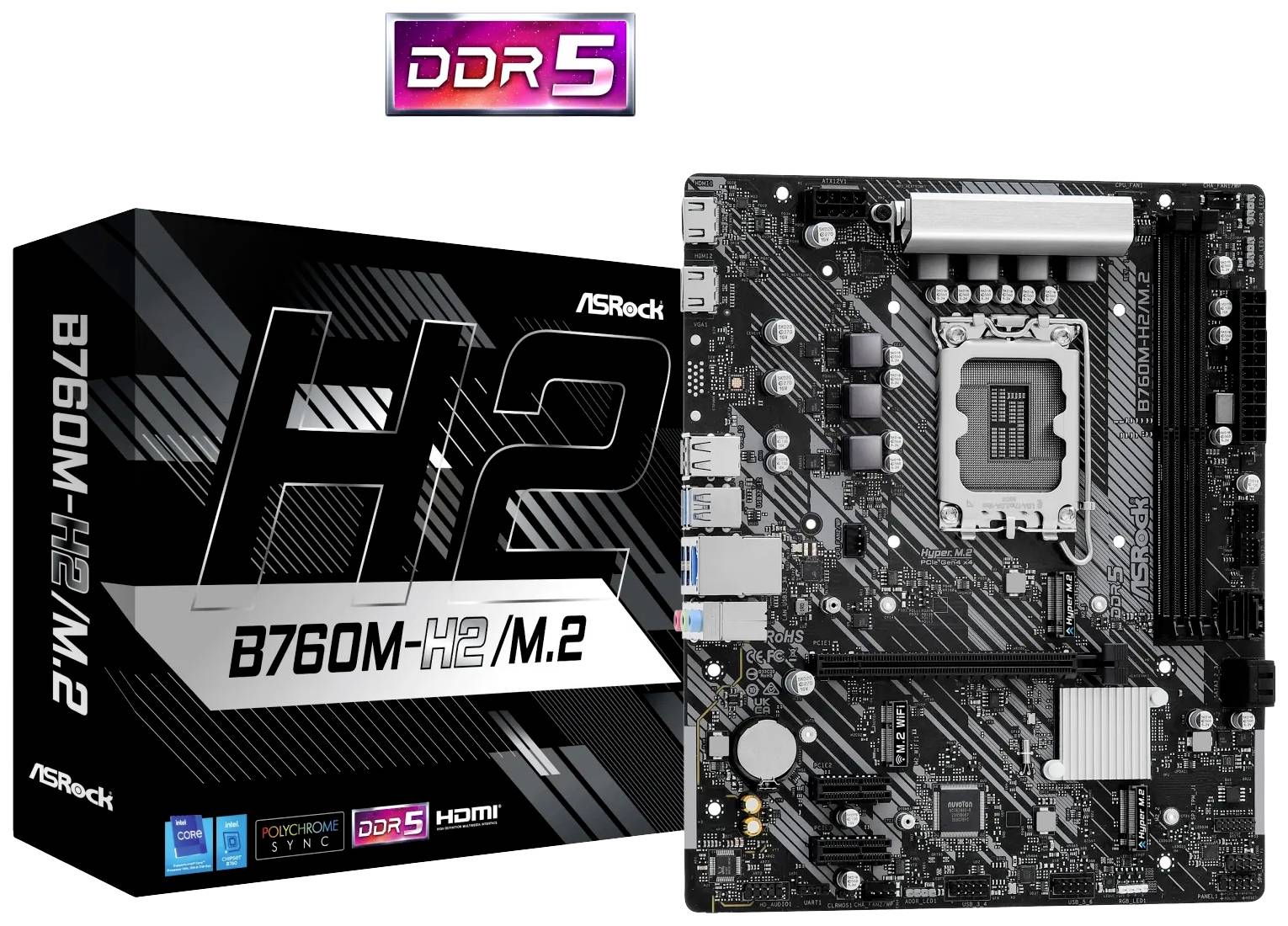 ASRock B760M-H2/M.2 Moederbord Socket Intel LGA 1700 Vormfactor Micro-ATX Moederbord chipset Intel® B760