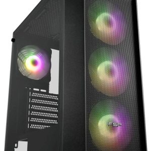 FSP Fortron CMT218 Midi-tower PC-behuizing Zwart 4 voorgeïnstalleerde LED-ventilators, Zijvenster FSP Fortron CMT218 Midi-tower PC-behuizing Zwart 4 voorgeïnstalleerde LED-ventilators, Zijvenster