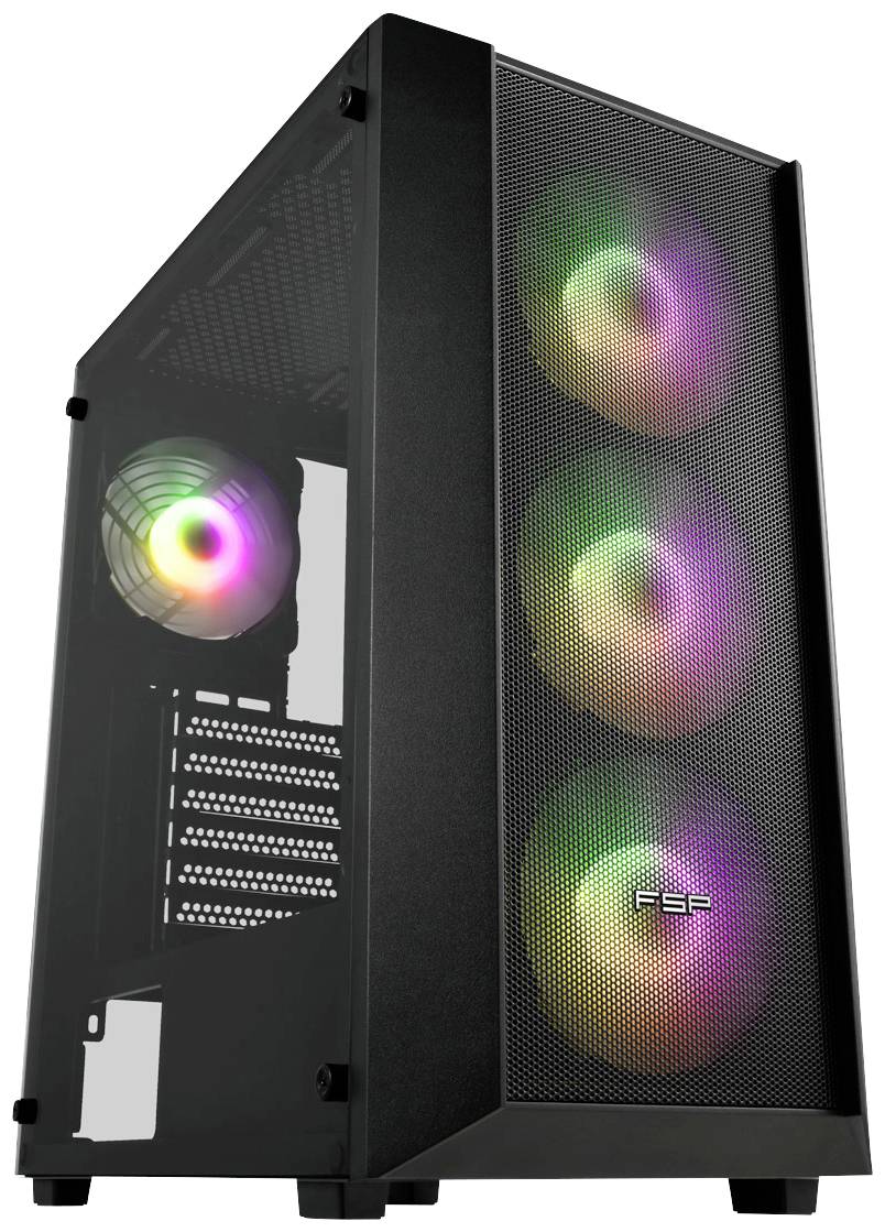 FSP Fortron CMT218 Midi-tower PC-behuizing Zwart 4 voorgeïnstalleerde LED-ventilators, Zijvenster