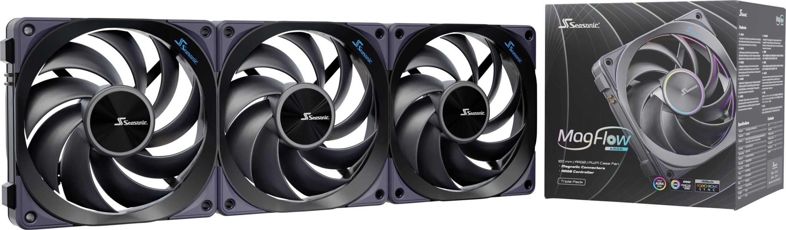 Seasonic MagFlow 1225PWM ARGB 120 PC-ventilator Zwart (b x h x d) 365.8 x 120.4 x 26.6 mm