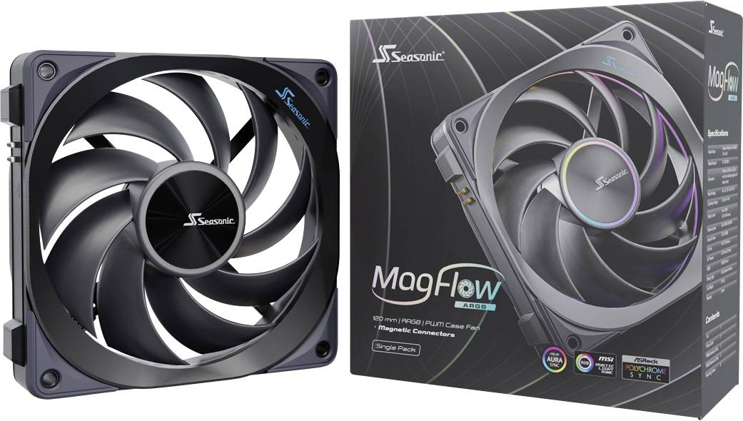 Seasonic MagFlow 1225PWM ARGB 120 PC-ventilator Zwart (b x h x d) 124.2 x 120.4 x 26.6 mm