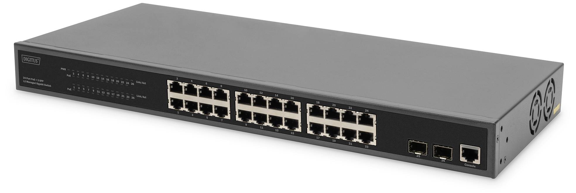 Digitus DN-95359 DN-95359 19" netwerk switch 24 + 2 poorten 10 / 100 / 1000 MBit/s PoE-functie