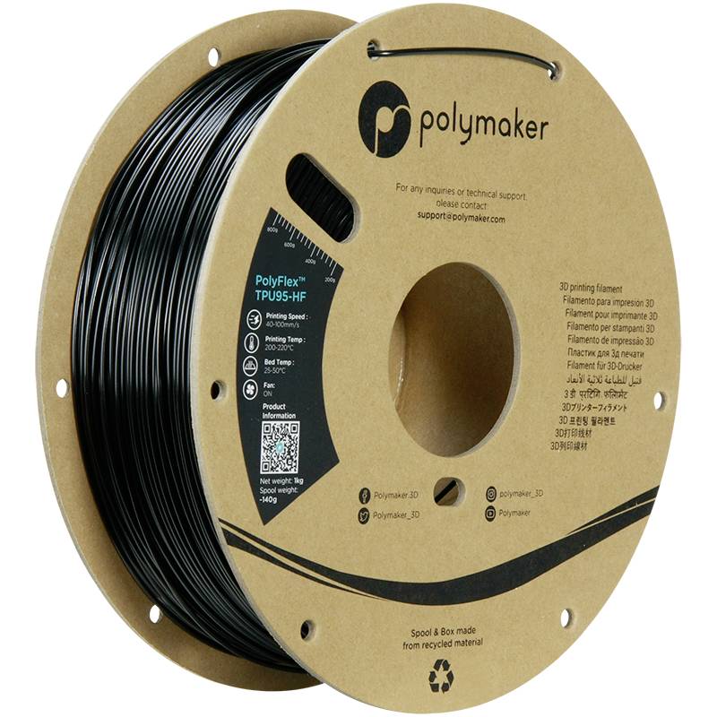 Polymaker PD03001 TPU95-HF Filament TPU, Flexibel filament Flexibel, UV-bestendig, Highspeed filament 1.75 mm 1000 g Zwa