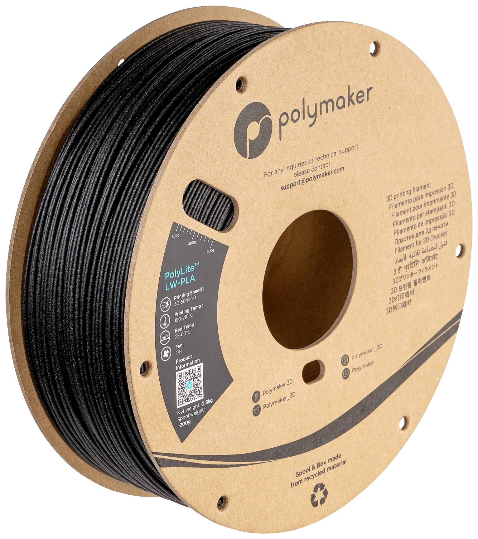 Polymaker PA08001 PA08001 Filament LW-PLA Mat, Lage dichtheid 1.75 mm 800 g Zwart PolyLite™ 1 stuk(s)