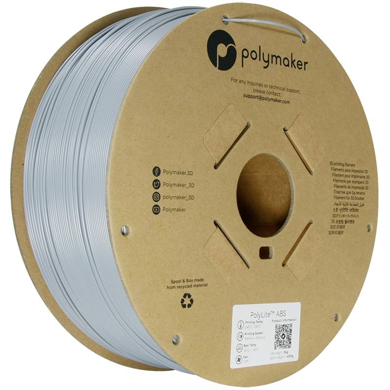 Polymaker PE01024 PE01024 Filament ABS kunststof Hittebestendig, Slagvast, Geurarm 1.75 mm 3000 g Grijs PolyLite™ 1 stuk