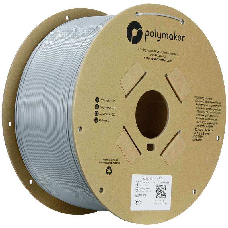 Polymaker PF01023 Grey Filament ASA UV-bestendig, Weerbestendig, Hittebestendig, Slagvast 1.75 mm 3000 g Grijs PolyLite™