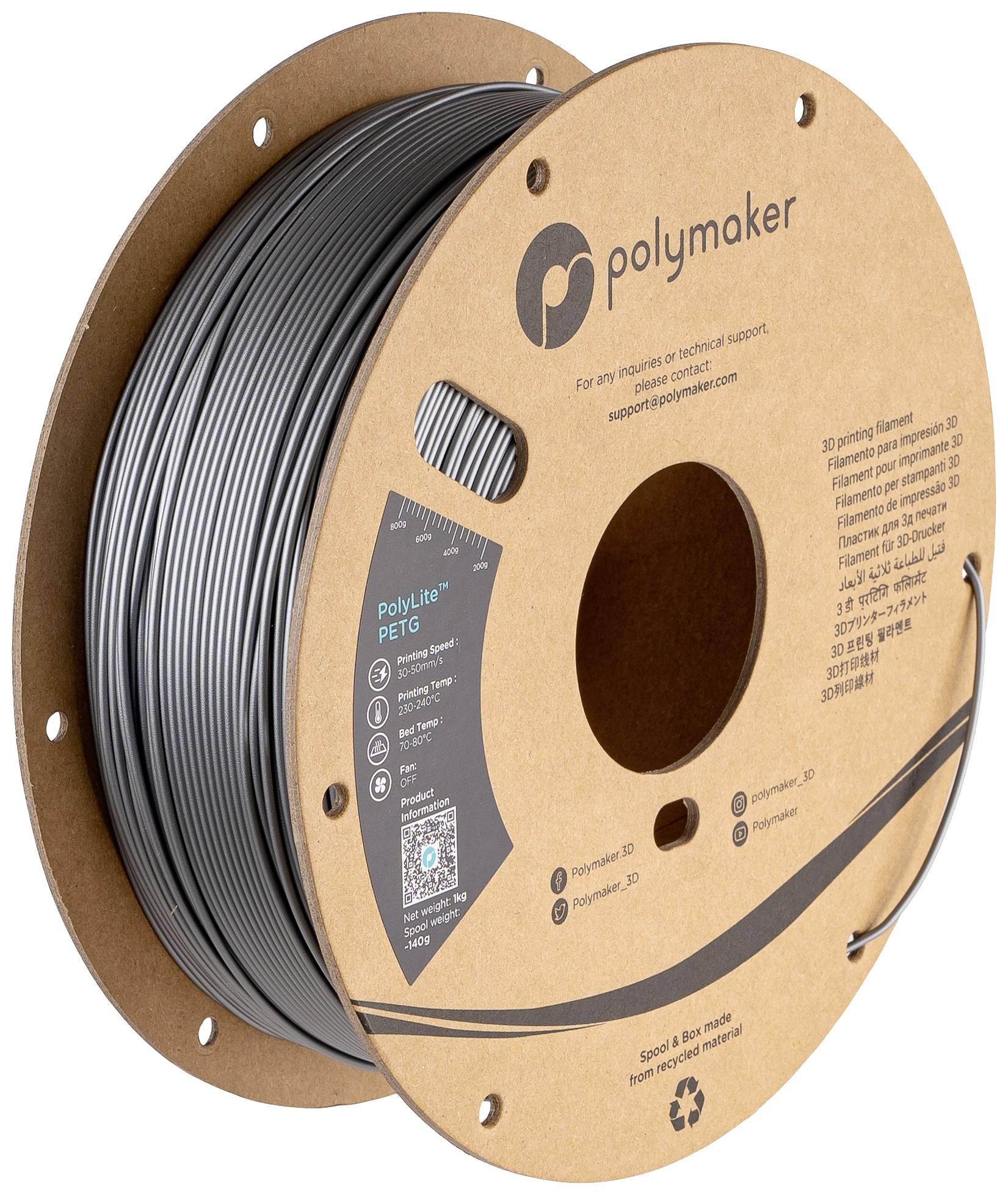 Polymaker PB01012 PB01012 Filament PETG Hittebestendig, Hoge treksterkte 1.75 mm 1000 g Zilver PolyLite™ 1 stuk(s)