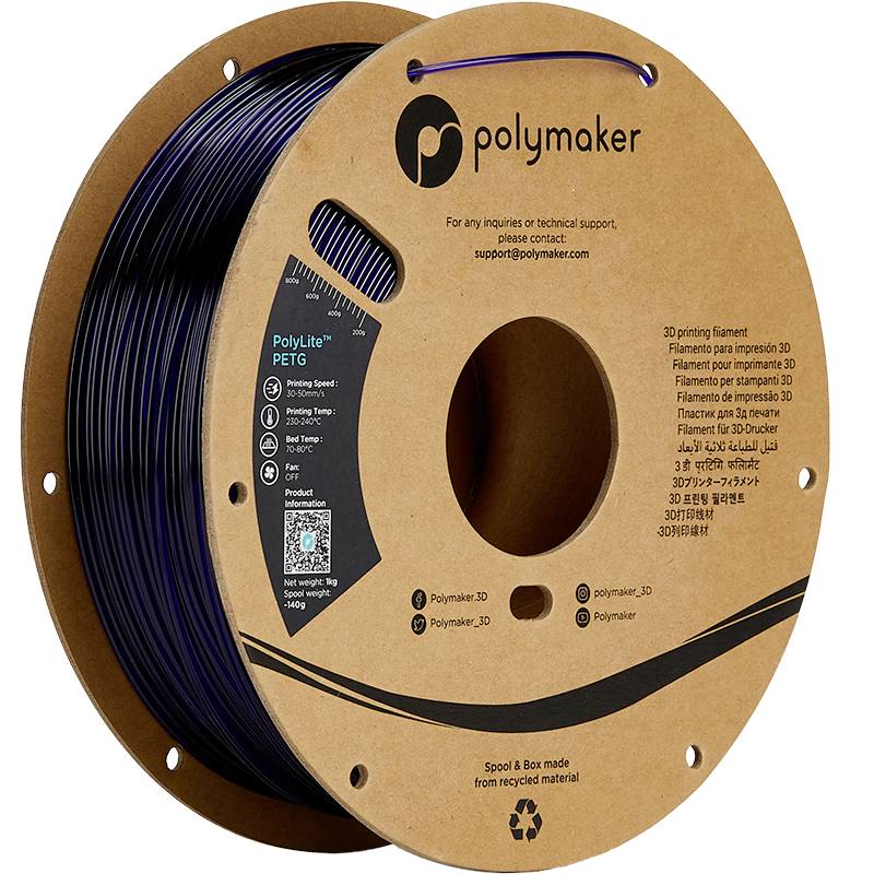 Polymaker PB01032 PB01032 Filament PETG Hittebestendig, Hoge treksterkte 1.75 mm 1000 g Blauw (doorschijnend) PolyLite™
