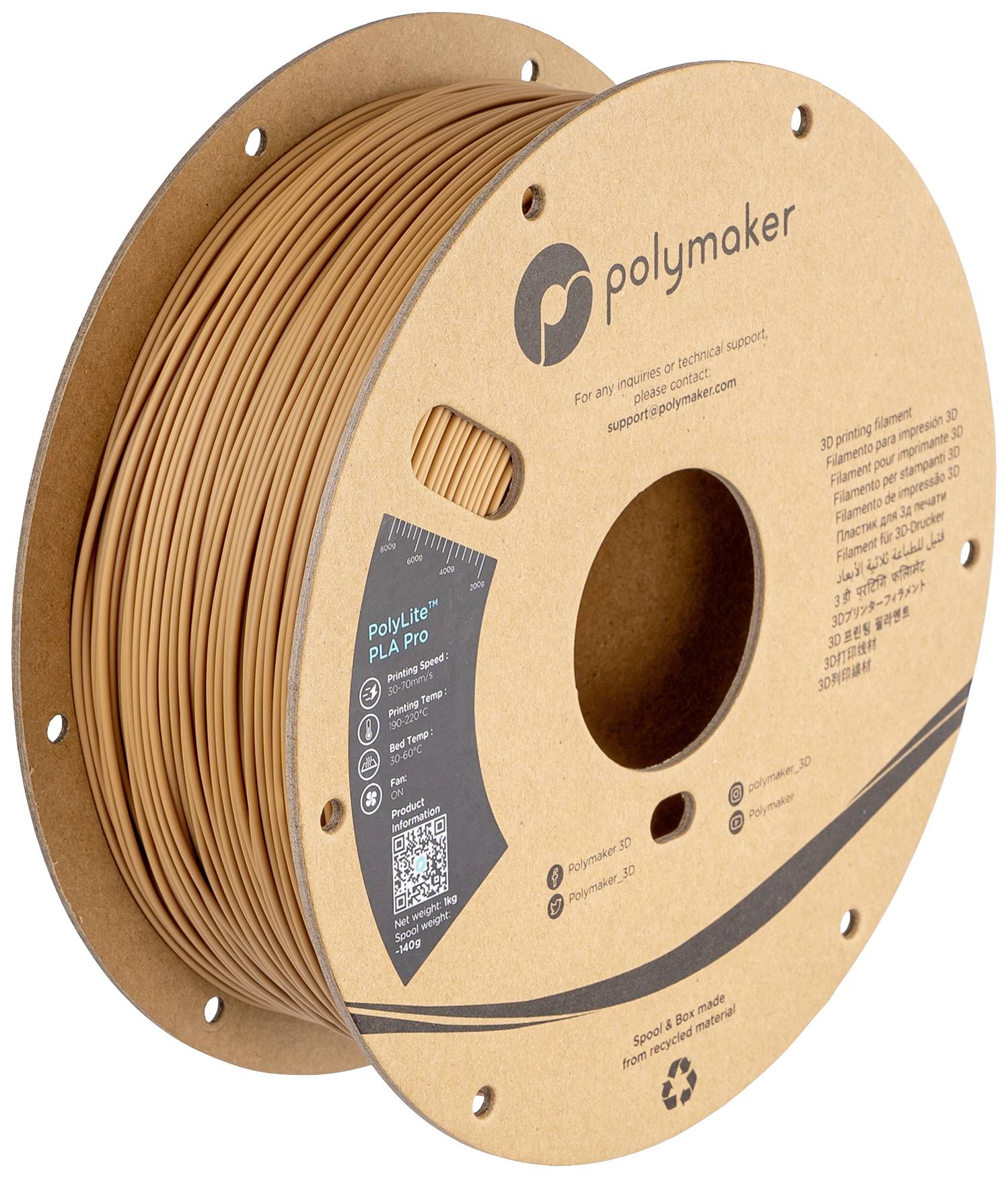 Polymaker PA07027 PA07027 Filament PLA Pro Hoge stijfheid, Slagvast 1.75 mm 1000 g Army Beige PolyLite™ 1 stuk(s)