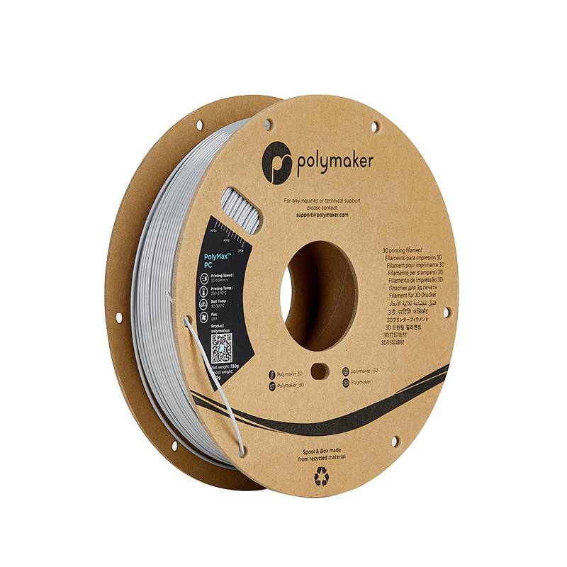 Polymaker PC02005 Filament PC (polycarbonaat) Slagvast, Hittebestendig 1.75 mm 750 g Grijs PolyMax™ 1 stuk(s)