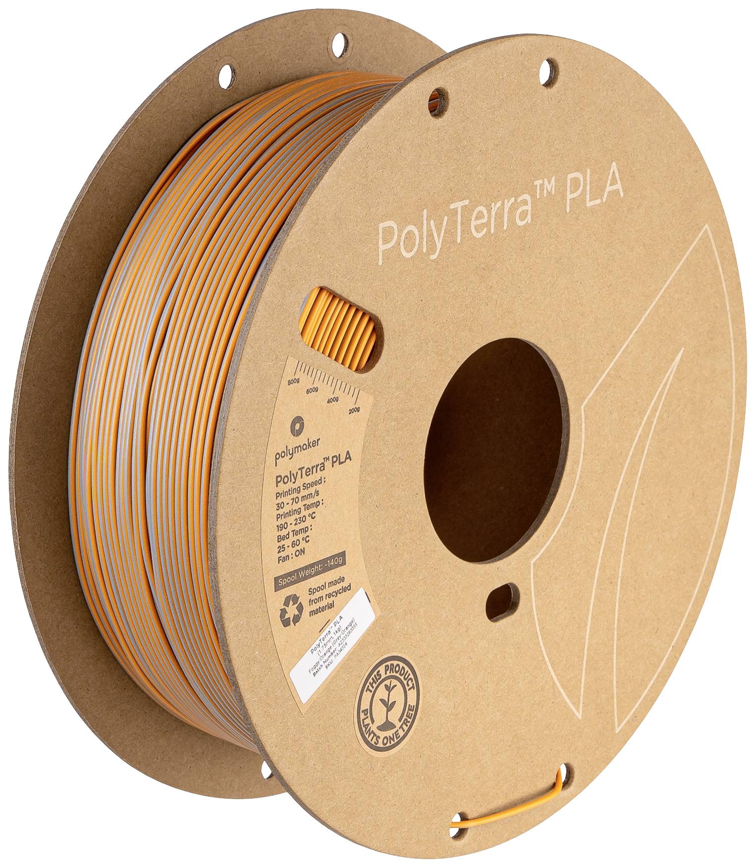 Polymaker PA04024 Dual Filament PLA kunststof Gering kunststofgehalte, Mat 1.75 mm 1000 g Foggy Orange, Grijs, Oranje Po