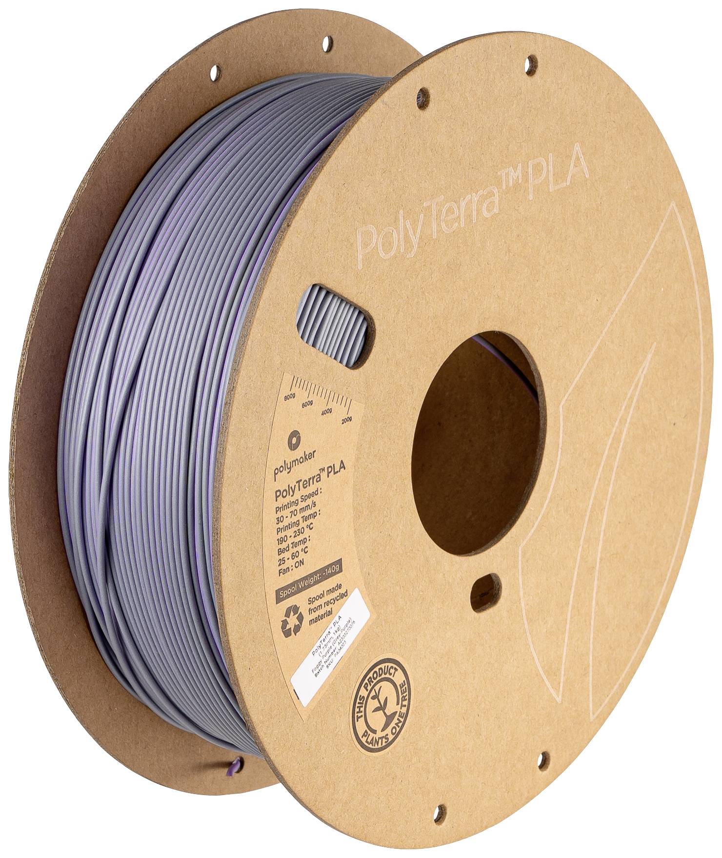 Polymaker PA04023 Dual Filament PLA kunststof Gering kunststofgehalte, Mat 1.75 mm 1000 g Foggy Purple, Grijs, Lila Poly