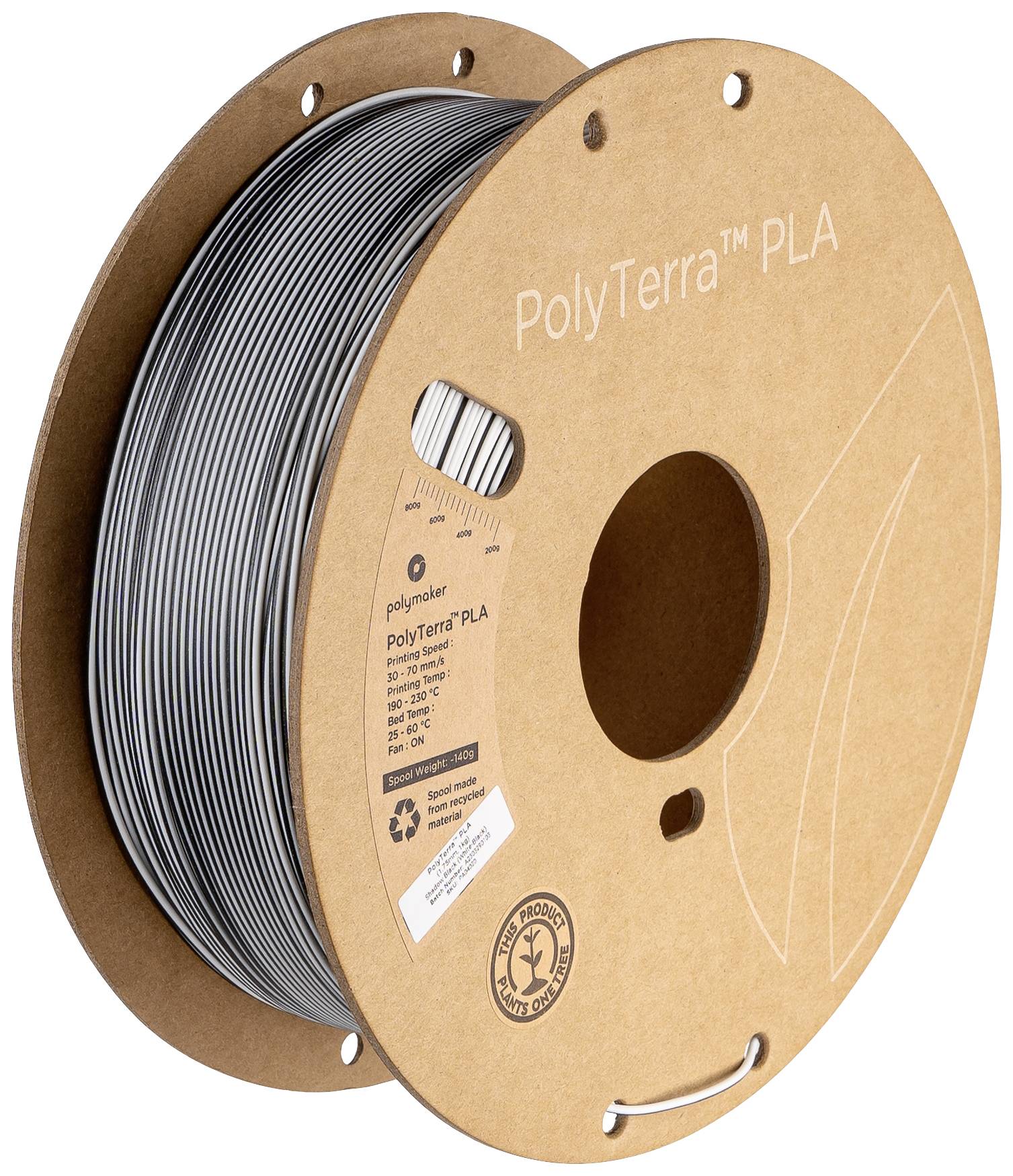 Polymaker PA04020 Dual Filament PLA kunststof Gering kunststofgehalte, Mat 1.75 mm 1000 g Shadow Black, Wit, Zwart PolyT