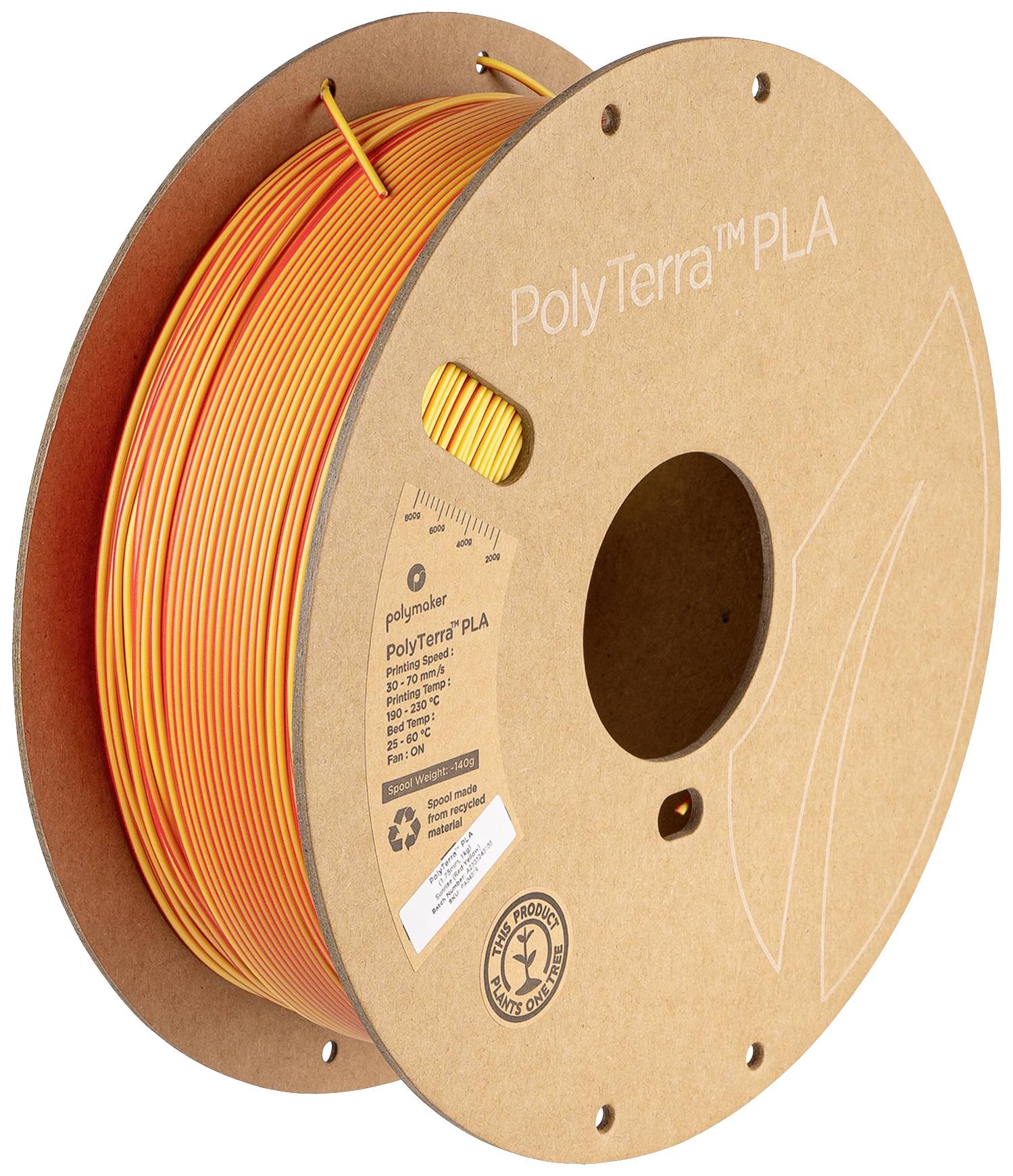 Polymaker PA04019 Dual Filament PLA kunststof Gering kunststofgehalte, Mat 1.75 mm 1000 g Sunrise, Rood, Geel PolyTerra™