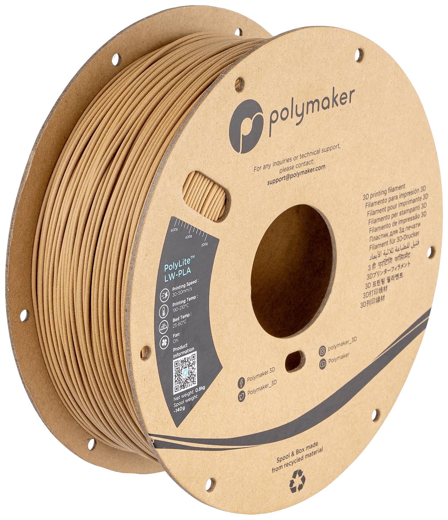 Polymaker PA08004 PA08004 Filament LW-PLA Mat, Lage dichtheid 1.75 mm 800 g Hout PolyLite™ 1 stuk(s)