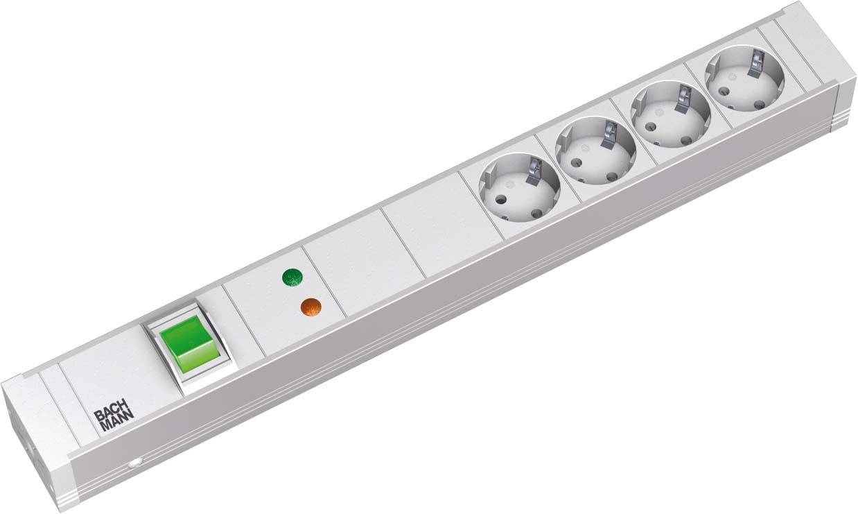 Bachmann 3310202 19 inch Stekkerdoos voor patchkast 1.5 HE Geaarde contactdoos Met schakelaar Wit