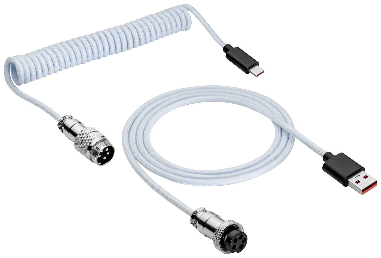 Akyga AK-USB-48 USB-kabel USB 2.0 USB-C stekker, USB-A stekker 3.00 m Wit Gesleeved, Spiraalkabel