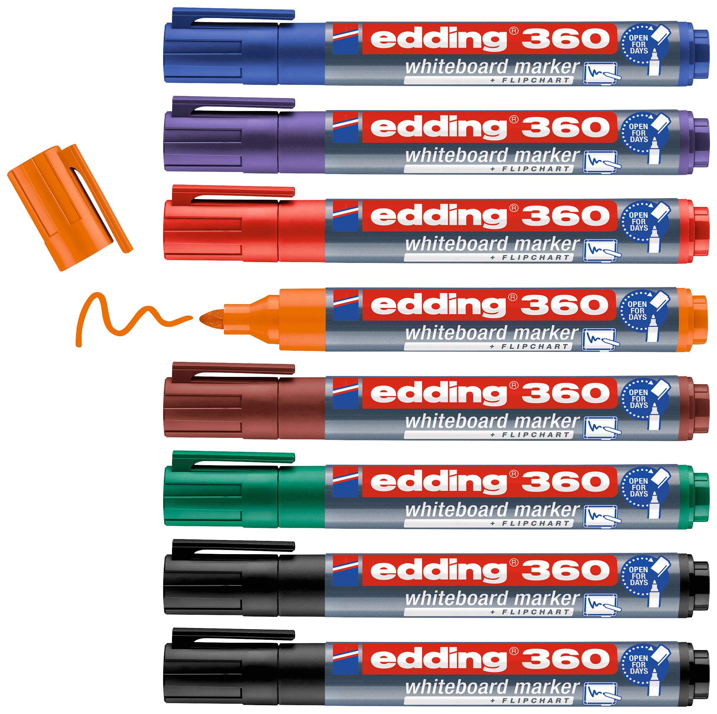edding 360 whiteboardmarker set - gekleurde kleuren - 8 whiteboard pennen - ronde punt 1,5-3 mm