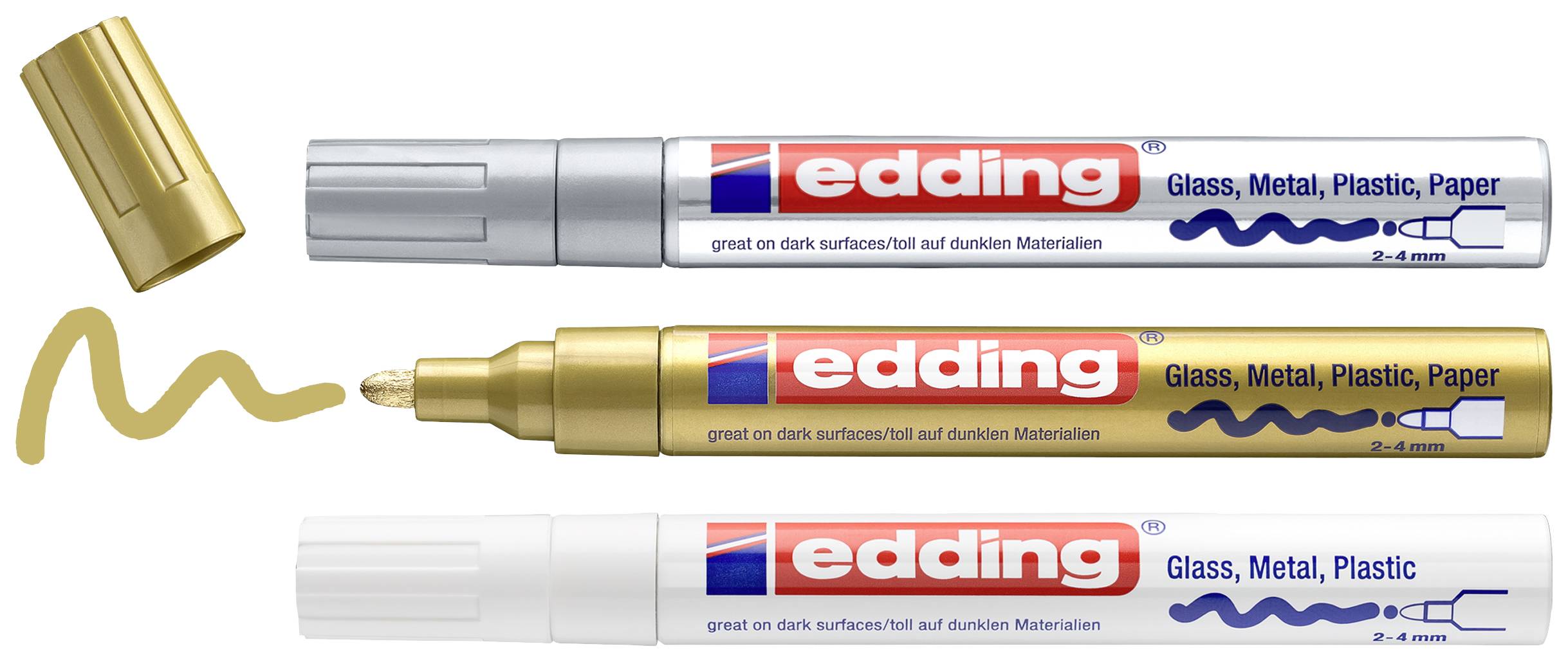 Edding Glanzlackmarker 4-750-3-999 Lakmarker Goud (metallic), Zilver (metallic), Metallic-wit 2 mm, 4 mm