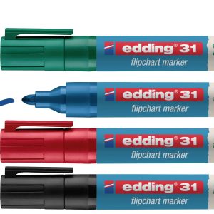 Edding 4-31-4 Flipchartmarker 4-31-4 Ronde punt 1.5 – 3 mm Zwart, Rood, Blauw, Groen 4 stuk(s) Edding 4-31-4 Flipchartmarker 4-31-4 Ronde punt 1.5 – 3 mm Zwart, Rood, Blauw, Groen 4 stuk(s)
