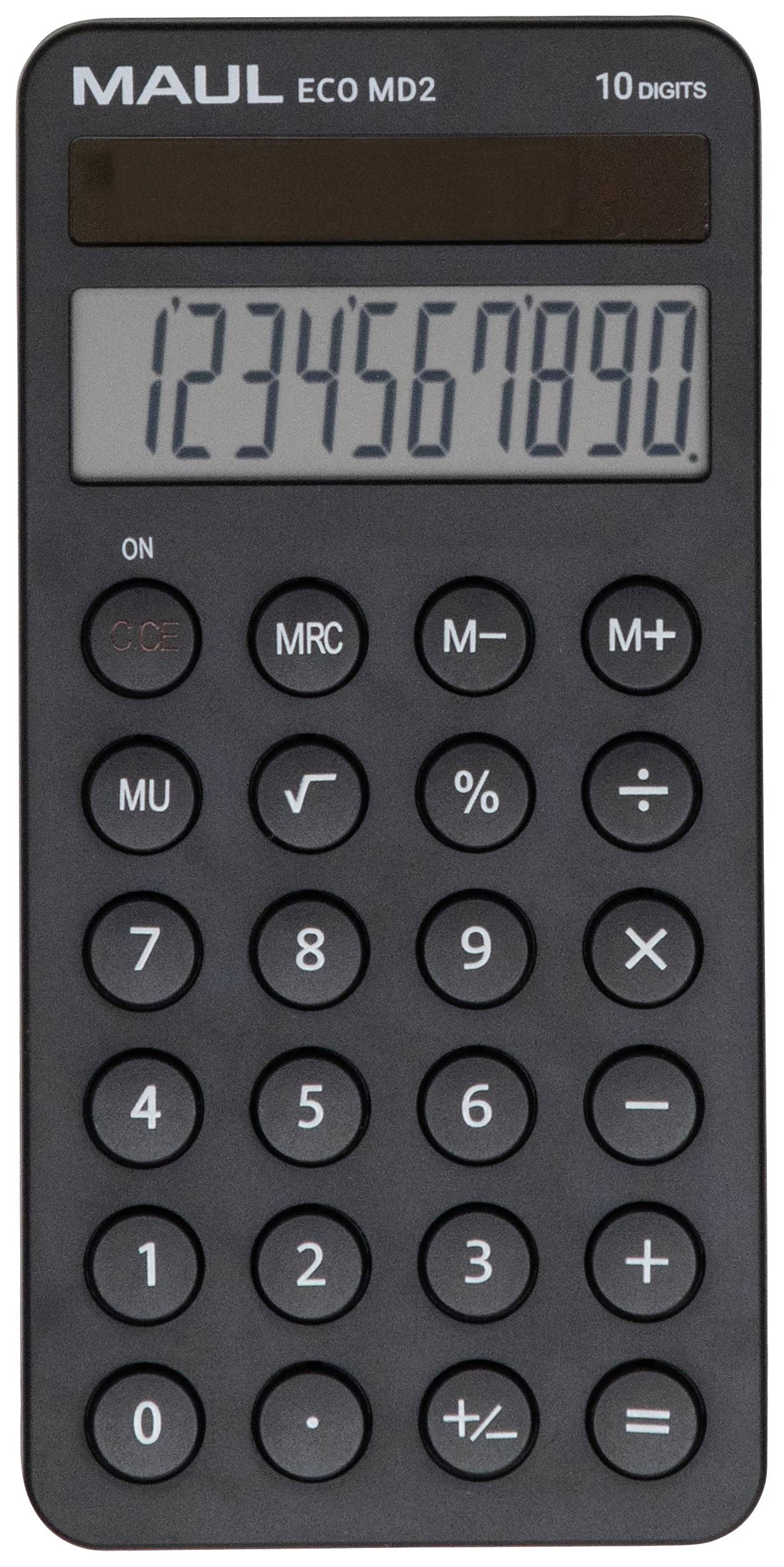Maul ECO MD 2 Zakrekenmachine Zwart Aantal displayposities: 10 werkt op zonne-energie (b x h x d) 72 x 147 x 13 mm