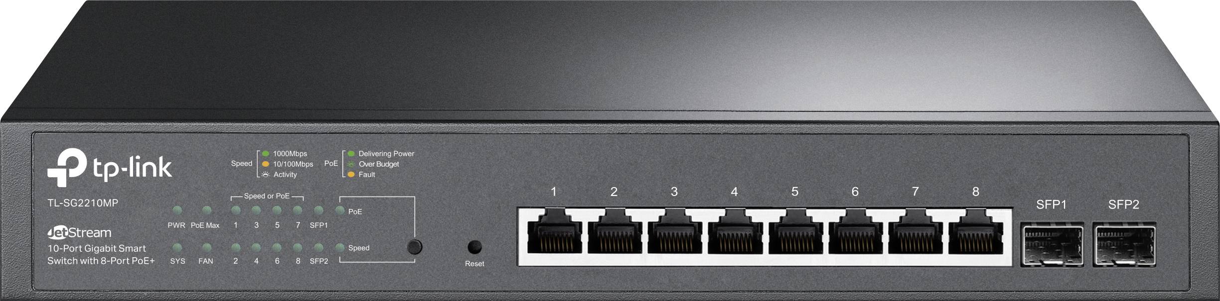 TP-LINK SG2210MP JetStream SG2210MP V4 Ethernet Switch 8 poorten 10 / 100 / 1000 MBit/s PoE-functie