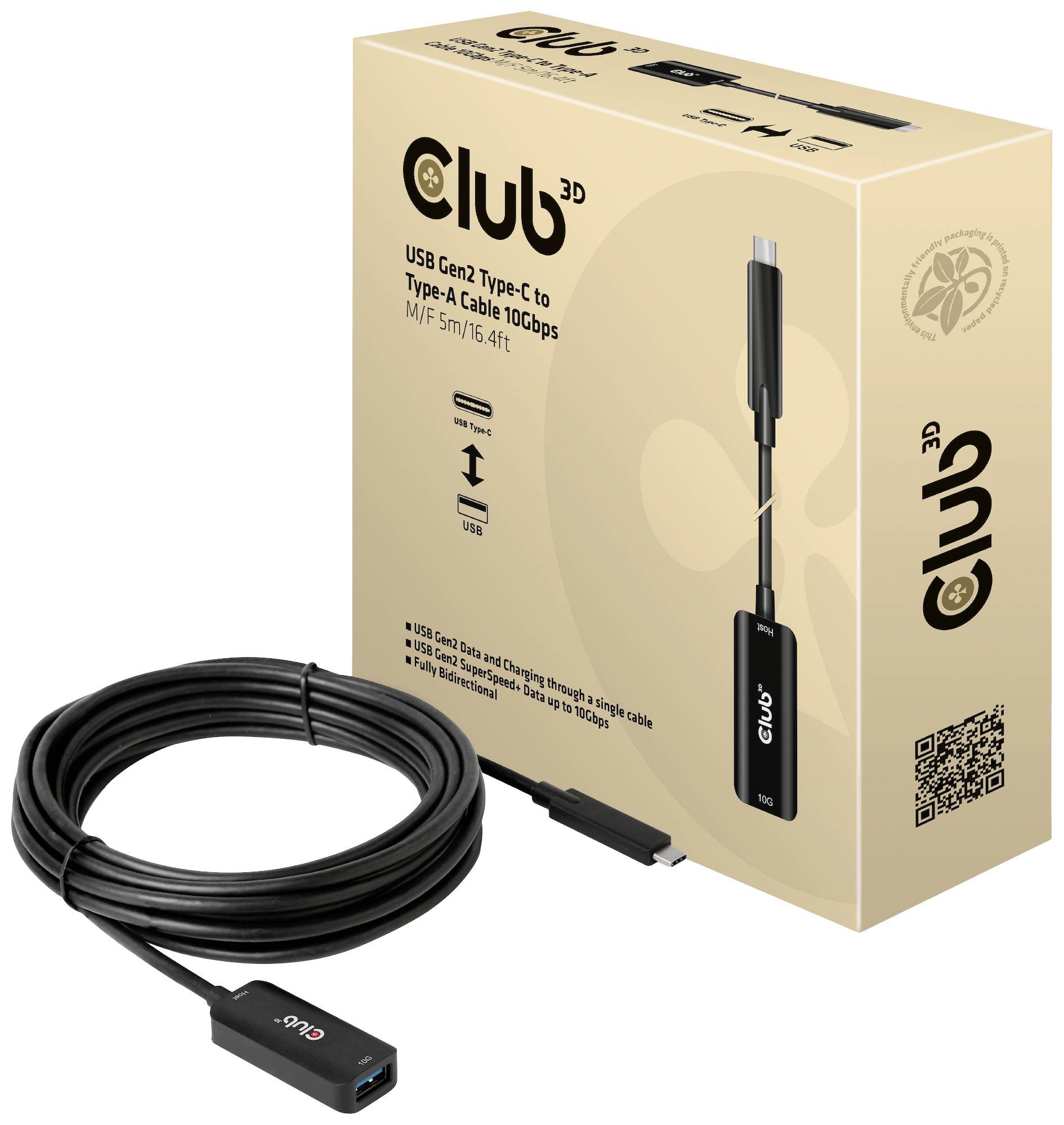 club3D CAC-1536 USB-kabel USB 3.2 Gen2 USB-C stekker, USB-B bus 5.00 m Zwart