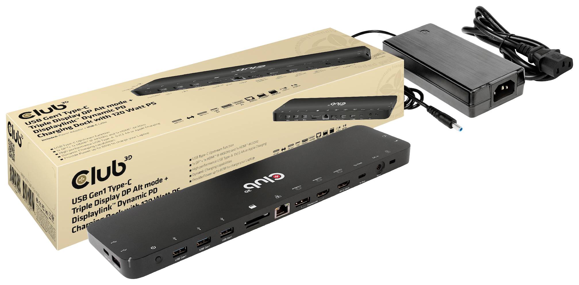 club3D 4K ChargingDock USB-C USB-C dockingstation Geschikt voor merk (dockingstation): Club 3D Geïntegreerde kaartlezer,