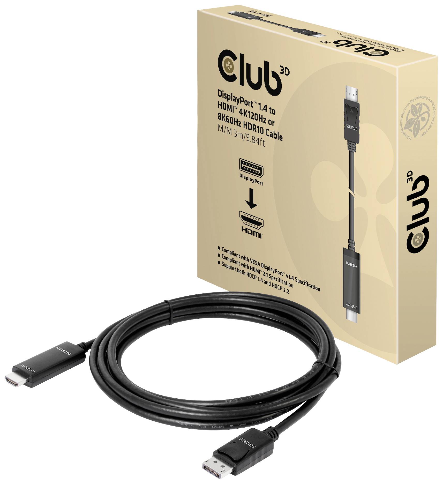 club3D CAC-1087 DisplayPort-kabel DisplayPort / HDMI Aansluitkabel DisplayPort-stekker, HDMI-A-stekker 3.00 m Zwart