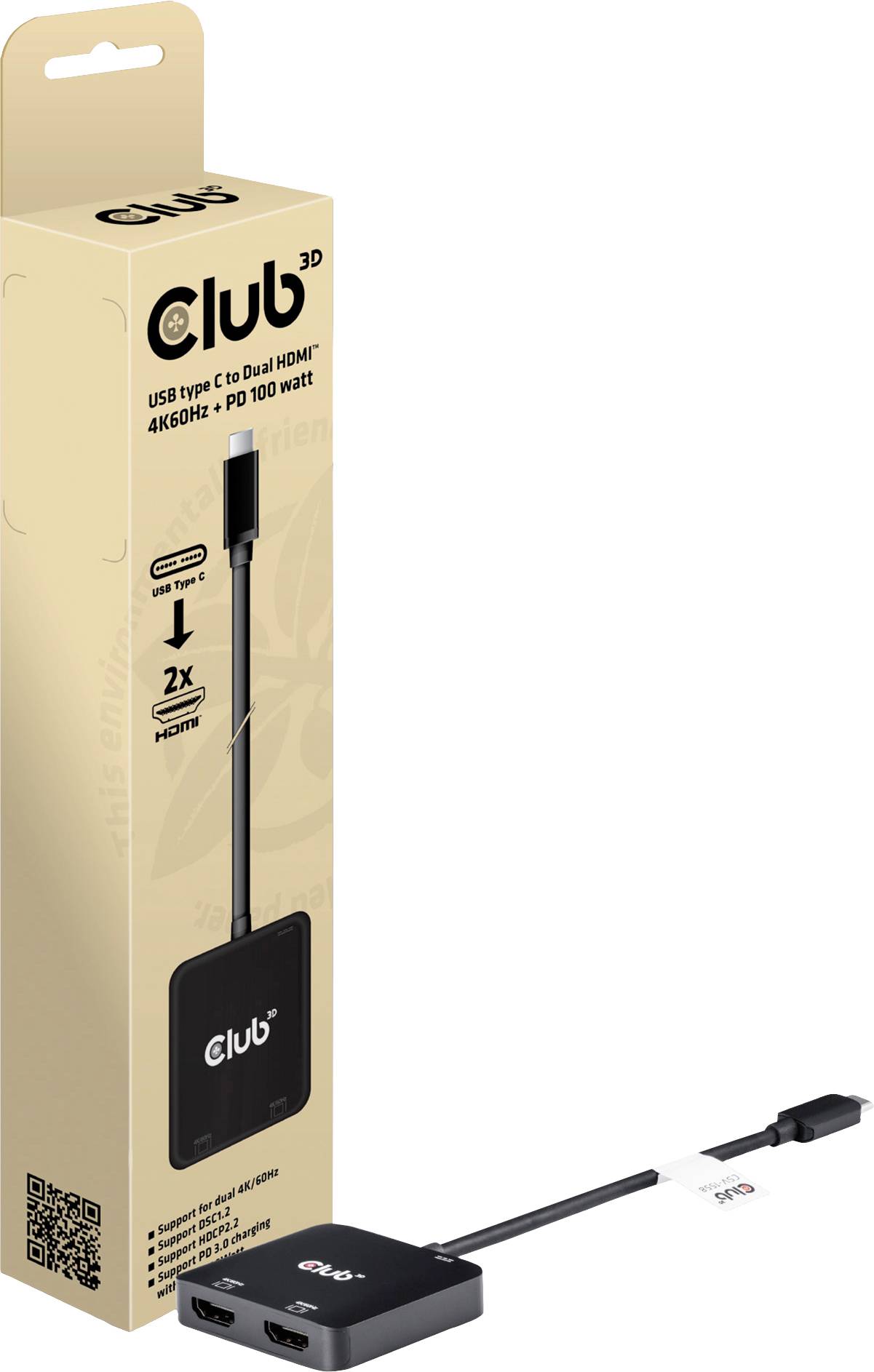 club3D CSV-1558 USB-C-displaykabel USB-C / HDMI Adapter USB-C stekker, HDMI-A-bus 15 cm Zwart