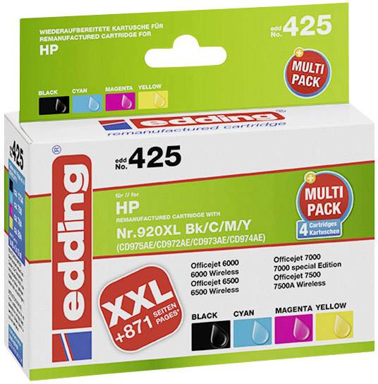 Edding Inktcartridge vervangt HP 920, 920XL Compatibel Combipack Zwart, Cyaan, Magenta, Geel 18-425