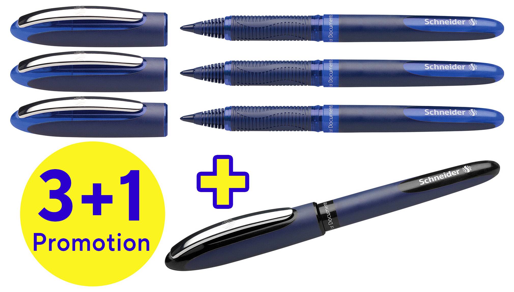 Schneider Schreibgeräte One Business 06 183084 Rollerballpen 0.6 mm Zwart, Blauw 4 stuk(s)