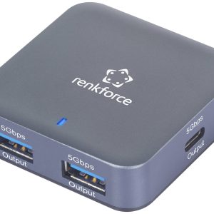 Renkforce RF-USBH-480 2 poorten USB-hub USB-A Met aluminium behuizing, Met USB-C stekker Grijs