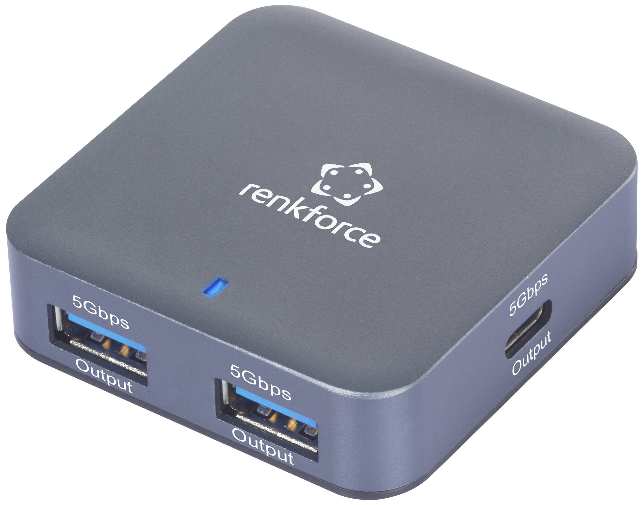 Renkforce RF-USBH-480 2 poorten USB-hub USB-A Met aluminium behuizing, Met USB-C stekker Grijs