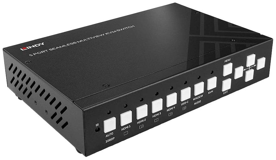 LINDY 5 Port KVM Switch Seamless Multiview KVM-switch HDMI Muis, Toetsenbord 4096 x 2160 Pixel