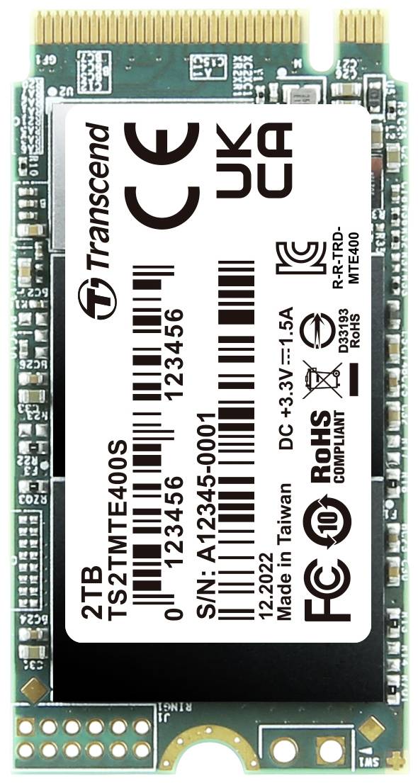 Transcend MTS400S 2 TB PCIe M.2 SSD harde schijf PCIe NVMe 3.0 x4 Retail TS2TMTE400S