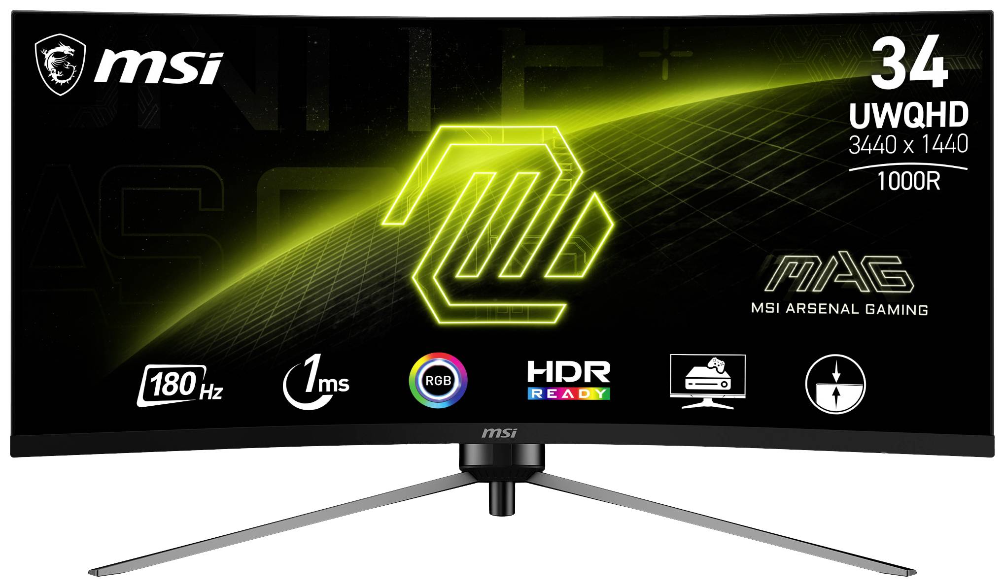 MSI MAG 345CQRDE Gaming monitor Energielabel F (A - G) 86.4 cm (34 inch) 3440 x 1440 Pixel 16:9 1 ms HDMI, DisplayPort,