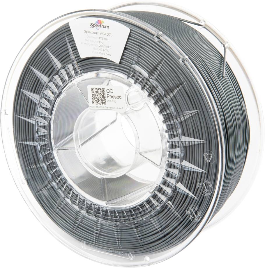 Spectrum Filaments 80301 ASA 275 DARK GREY Filament ASA Slagvast, Weerbestendig, UV-bestendig 1.75 mm 1000 g Donkergrijs