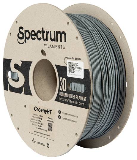 Spectrum Filaments 80701 GreenyHT Filament PLA kunststof Hittebestendig, Hoge stijfheid, Mat 1.75 mm 1000 g Anthracite G