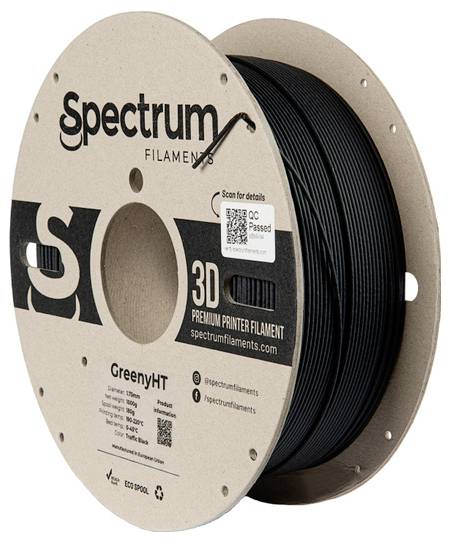 Spectrum Filaments 80699 GreenyHT Filament PLA kunststof Hittebestendig, Hoge stijfheid, Mat 1.75 mm 1000 g Traffic Blac