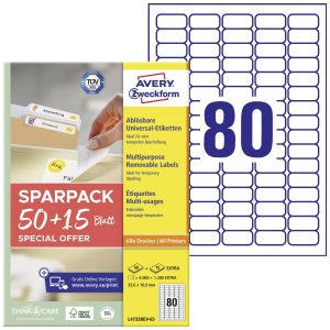 Avery-Zweckform L4732REV-65 Universele etiketten 35.6 x 16.9 mm Papier Wit 65 vellen Weer verwijderbaar Inkjet, Laser (z Avery-Zweckform L4732REV-65 Universele etiketten 35.6 x 16.9 mm Papier Wit 65 vellen Weer verwijderbaar Inkjet, Laser (z