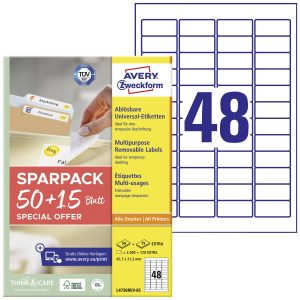 Avery-Zweckform L4736REV-65 Universele etiketten 45.7 x 21.2 mm Papier Wit 65 vellen Weer verwijderbaar Inkjet, Laser (z Avery-Zweckform L4736REV-65 Universele etiketten 45.7 x 21.2 mm Papier Wit 65 vellen Weer verwijderbaar Inkjet, Laser (z