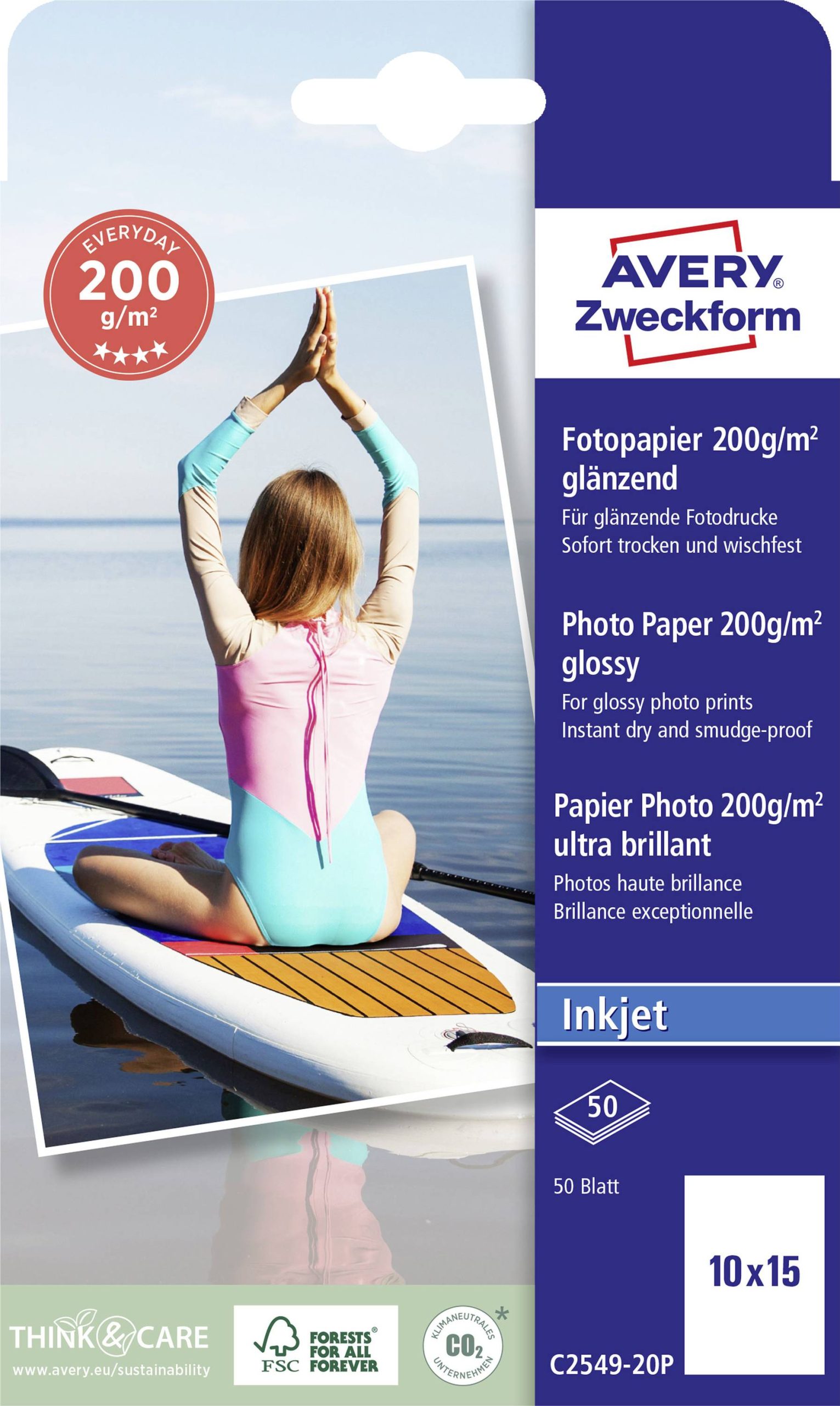 Avery-Zweckform Everyday C2549-20P Fotopapier 10 x 15 cm 200 g/m² 50 vellen Glanzend